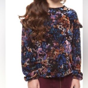 Dex Multi-Coloured Long Sleeve Velvet Ruffle Shirt Size XL